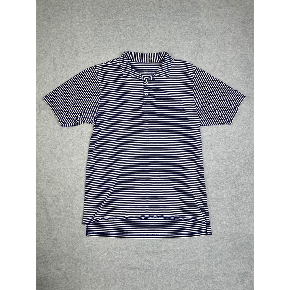 B. Draddy Mens Navy Blue White Striped Pima Cotton Polo Shirt Size M JLL Golf